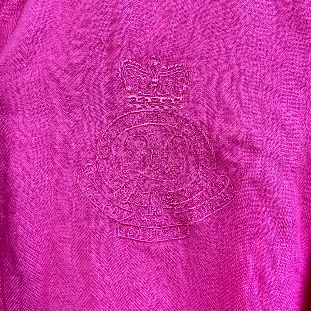 Lrl Linen Embroidered Crest Button Front Blouse - image 3